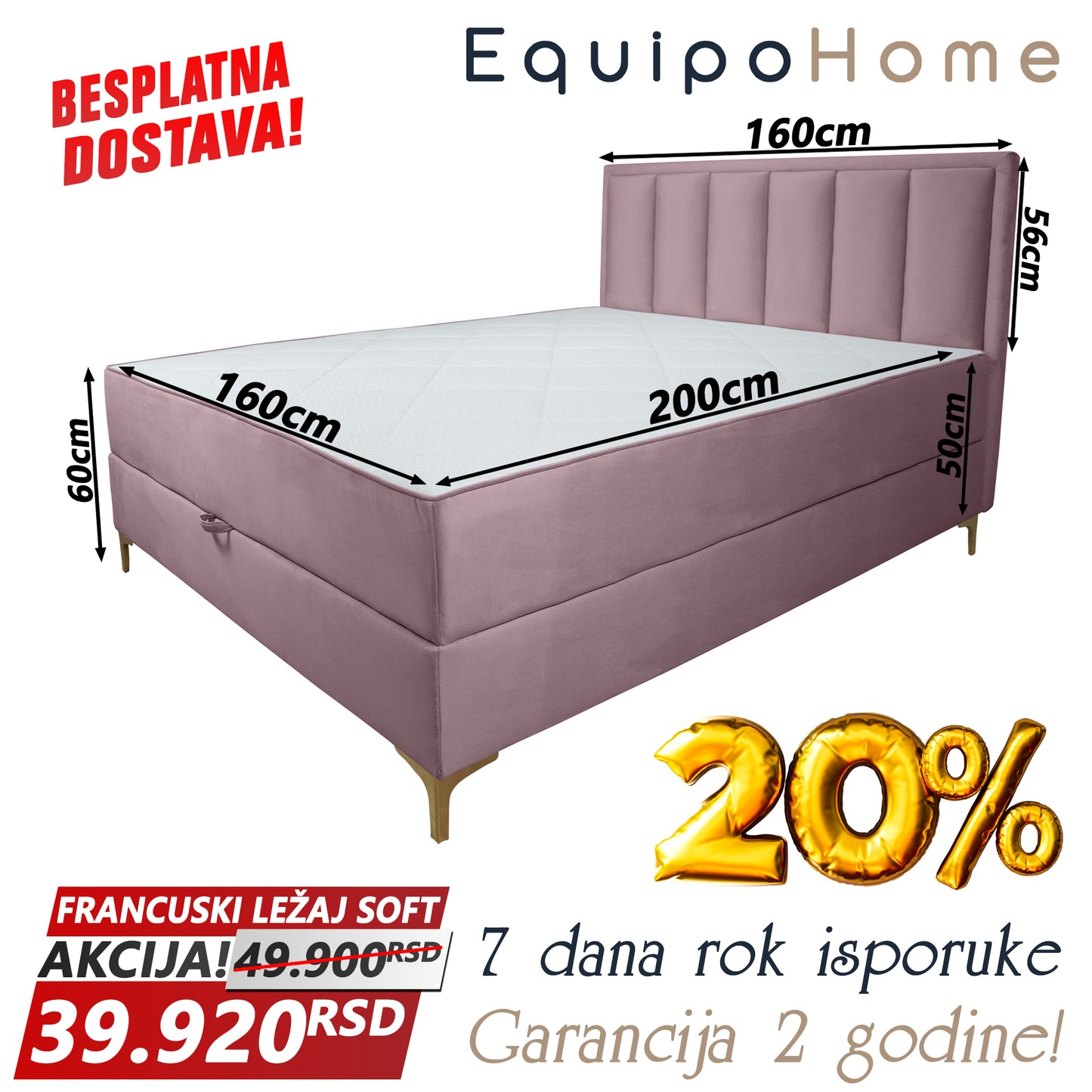 Francuski ležaj SOFT roze
