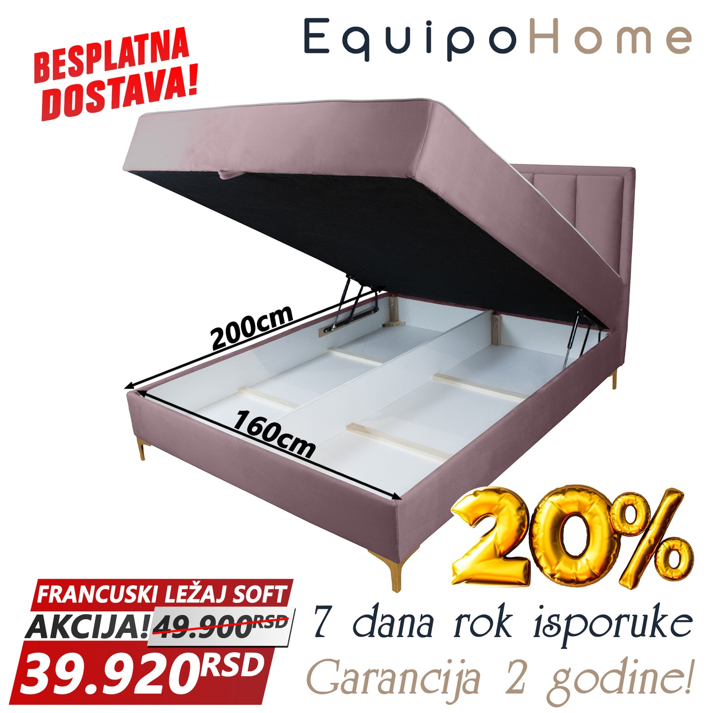 Francuski ležaj SOFT roze