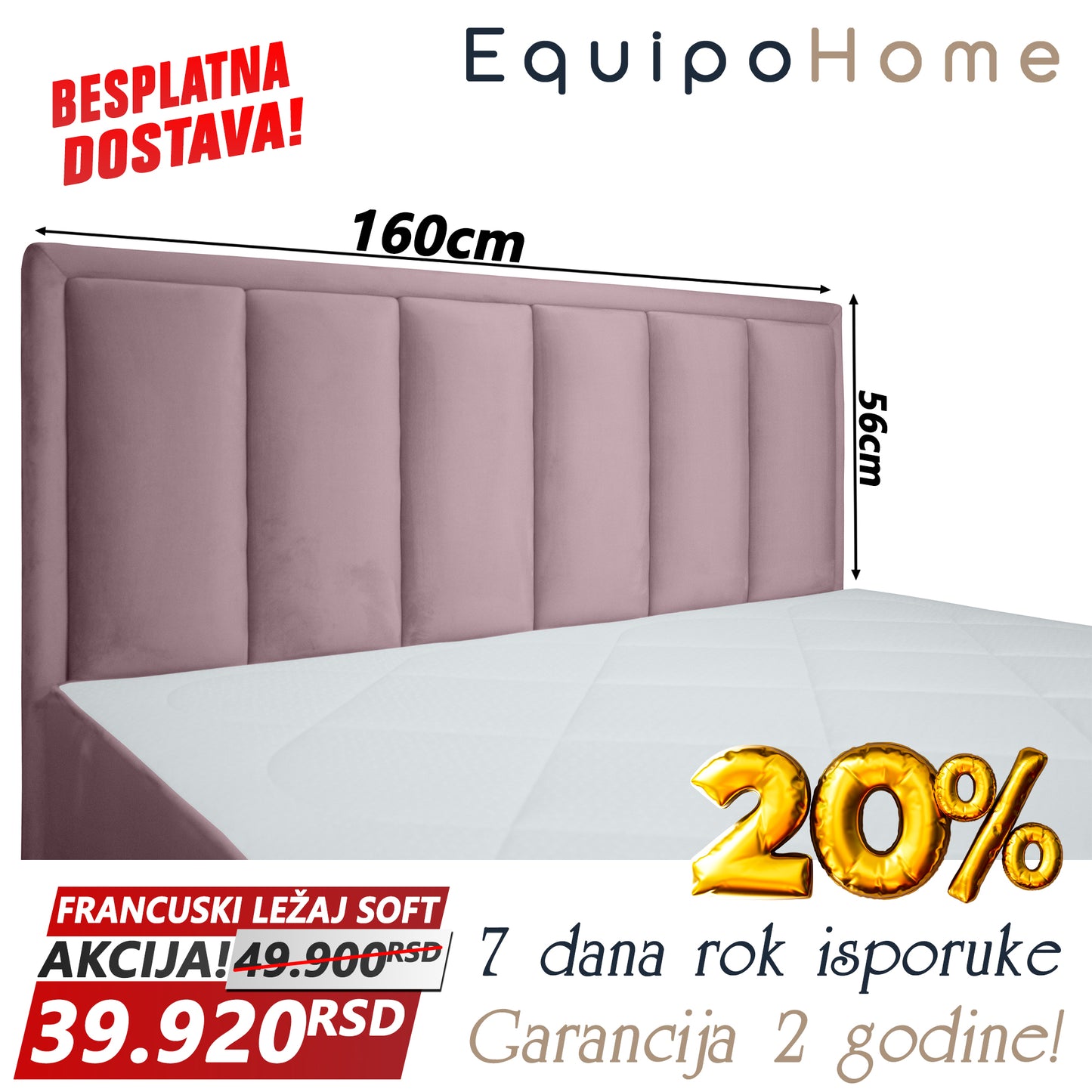 Francuski ležaj SOFT roze