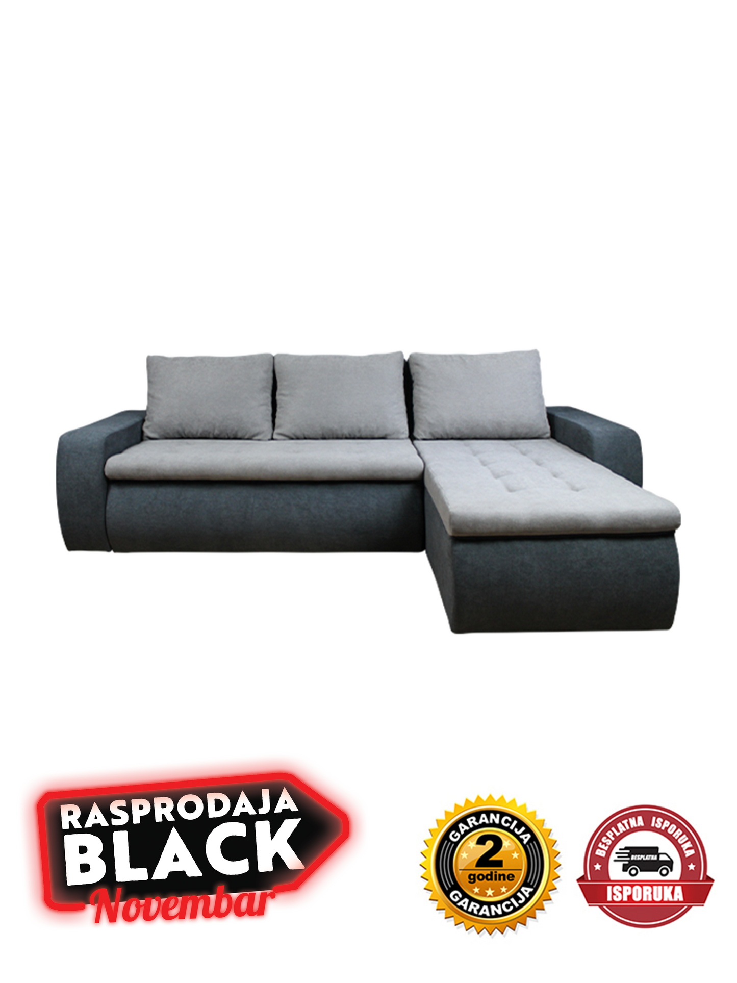 Ugaona garnitura BOKI siva-tamno siva